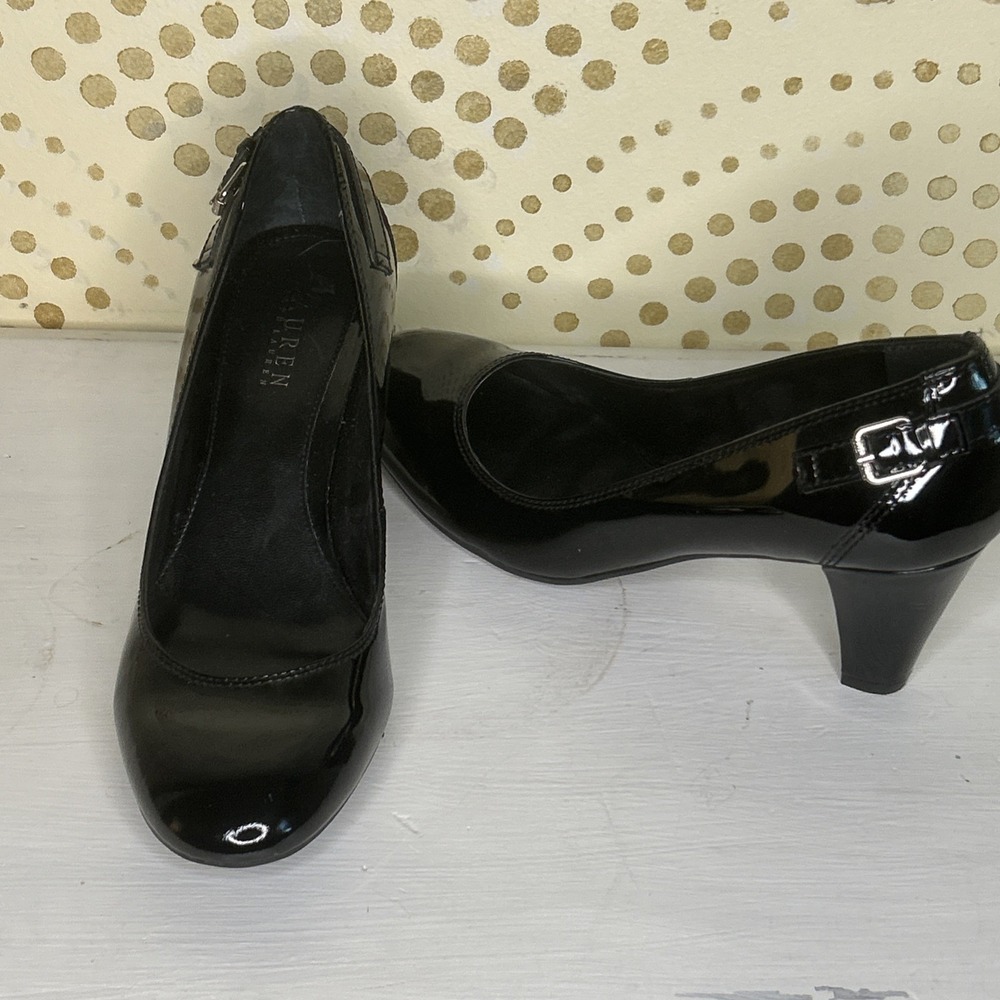 Y2K Ralph Lauren Women's Heels‎ 9.5 M Black Patent Leather Round Luxury Formal